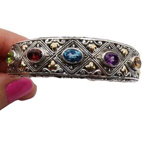 Beautiful Sterling Silver/18K Gold Accents and Gemstone Cuff Bracelet